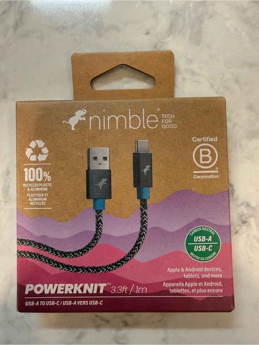 Nimble —-PowerKnit USB-C to USB-A Cable - Teal & Black